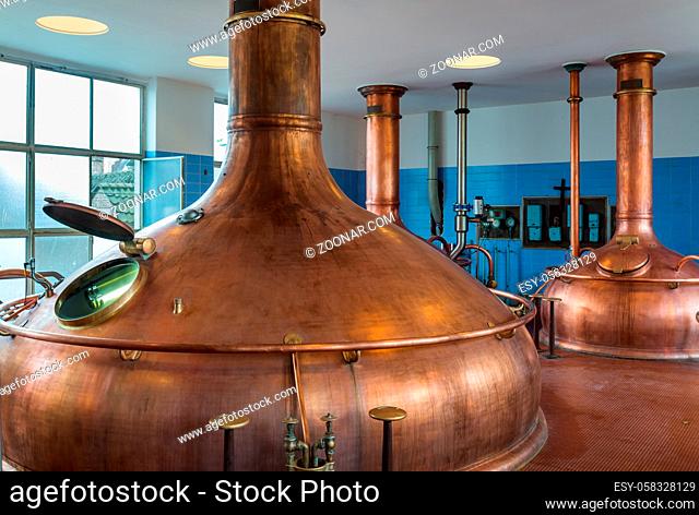 Vintage copper kettle in brewery - Belgium