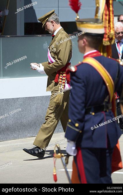 King Felipe VI of Spain, Queen Letizia of Spain attends the Armed Forces Day on May 28, 2022 in Huesca, Spain