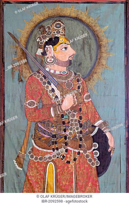 Mural painting, Maharaja of Dungarpur, Juna Mahal, Old Palace of Dungarpur, Rajasthan, India, Asia