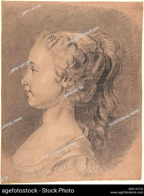 Bust of a Young Girl, Profile to Left. Artist: Carle (Charles André) Vanloo (French, Nice 1705-1765 Paris); Date: 18th century; Medium: Charcoal, stumped