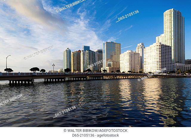 USA, Florida, Miami, city skyline from Brickell Key, dawn