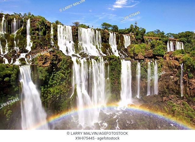 Rainbow of Iguazu Falls from San Martin Island, Argentina