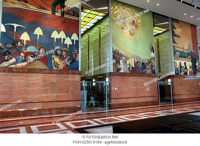Charlotte, NC, North Carolina, Downtown, frescoes inside Bank of America Building lobby