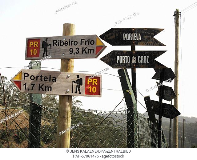 Various signpost for trails seen on Madeira in Portela, Portugal, 09 March 2015. Photo: Jens Kalaene - NO WIRE SERVICE - | usage worldwide