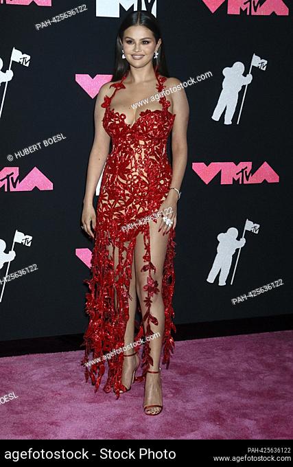 Selena Gomez arrives on the pink carpet of the 2023 MTV Video Music Awards, VMAs, at Prudential Center in Newark, New Jersey, USA, on 12 September 2023