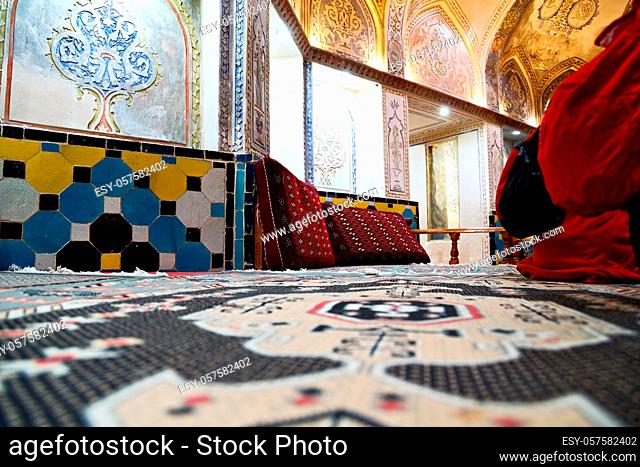 blur in iran kashan  islamic hammam carpet and fountain for the relax