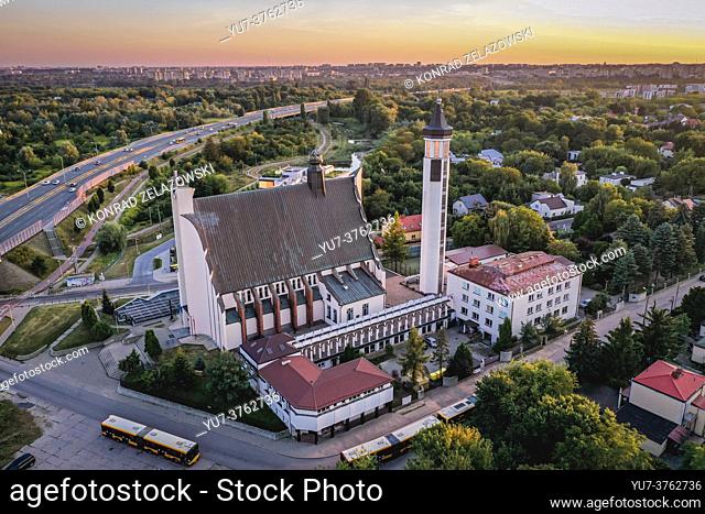 Trasa Siekierkowska and Siekierki Sanctuary of Our Lady in Warsaw, capital city of Poland