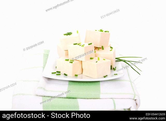 Culinary tofu eating. Tofu isolated on white background