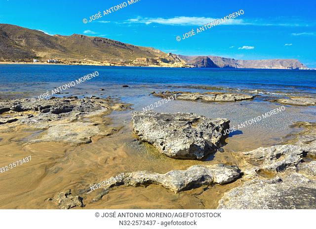 Playazo Beach, San Ramon Castle, Cabo de Gata, Biosphere Reserve, Cabo de Gata-Nijar Natural Park, Almeria, Spain, Europe