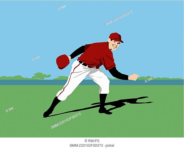 Baseball pitcher player throwing a baseball