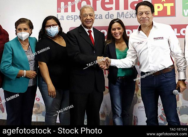 MEXICO CITY, MEXICO - JUNE 9: Mario Delgado, leader of Morena political party, Karen Castrejon of Green Party and Alberto Anaya of PT political party during a...