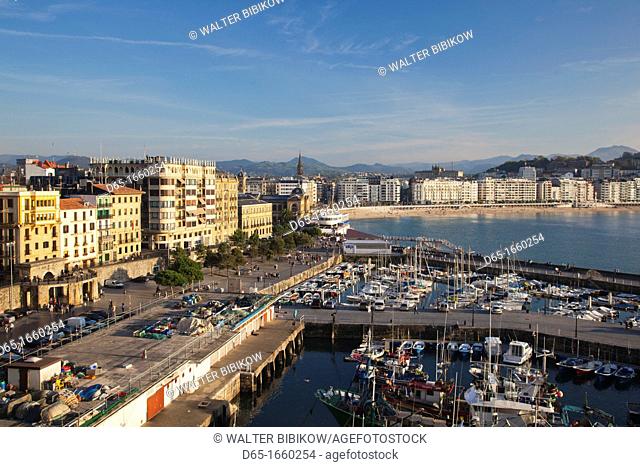 Spain, Basque Country Region, Guipuzcoa Province, San Sebastian, elevated view of the waterfront, late afternoon