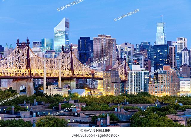 USA, New York City, Manhattan, Midtown Manhattan and Queensboro Bridge from Queens