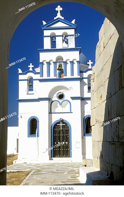 Cyclades, Anafi  Zoodohos Pigi Monastery View of Bell tower from arch