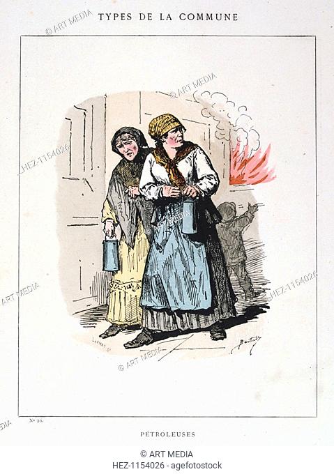 'Petroleuses', Paris Commune, 1871. Cartoon from a series titled Types de la Commune. Petroleuses were women extremists who used petroleum to set fire to...