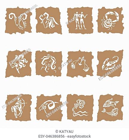 Horoscope Zodiac Star signs. Illustrations of twelve