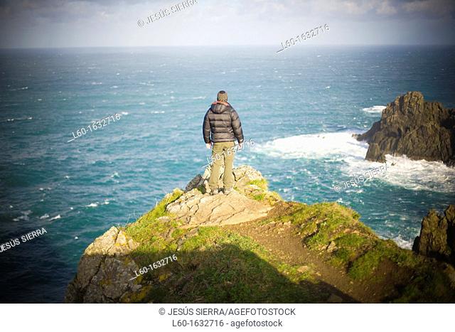 Man in Cabo Ortegal, A Coruña, Costa de Morte, Galicia, Spain