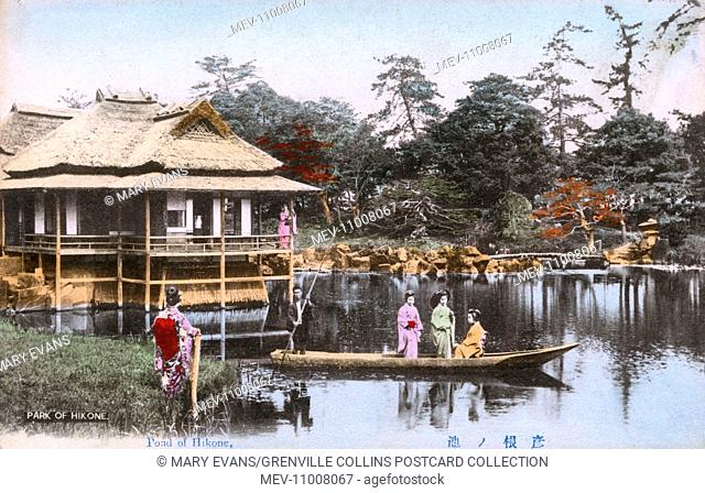 Teahouse at Genkyu-en (Genkyuen) Garden, situated at the foot of the castle at Hikone, a city at the eastern edge of Lake Biwa in Shiga prefecture
