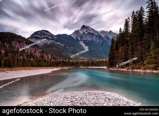 Mountain River in the Canadian Rocky Mountains, British Columbia, Canada in later afternoon light