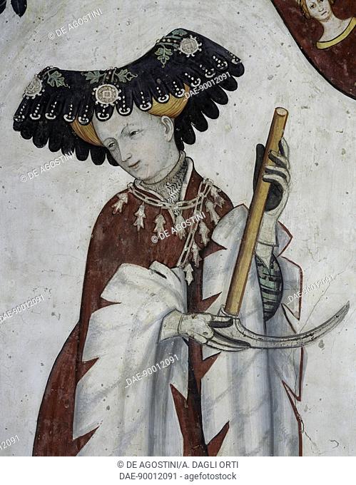 Eleanor of Alborea depicted as Deipyle (mother of Diomedes), detail from the Heroes and Heroines cycle, fresco in the Baronial Hall of the Castle of Manta