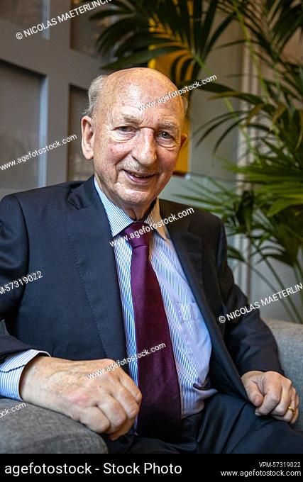 Belgian astronaut Dirk Frimout poses for the photographer during a meeting between Prime Minister De Croo and State Secretary Dermine and the three Belgian...