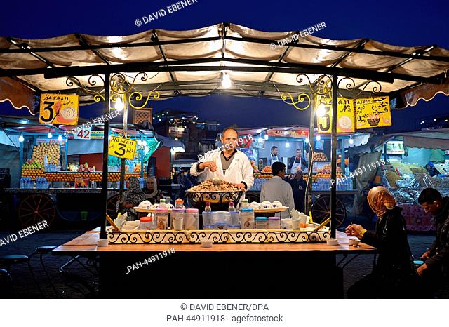 A street restaurant on Place Jemaa El Fna in Marrakesh, Morocco, 19 December 2013. FC Bayern Munich will play Raja Casablanca in the final of the Club World Cup...