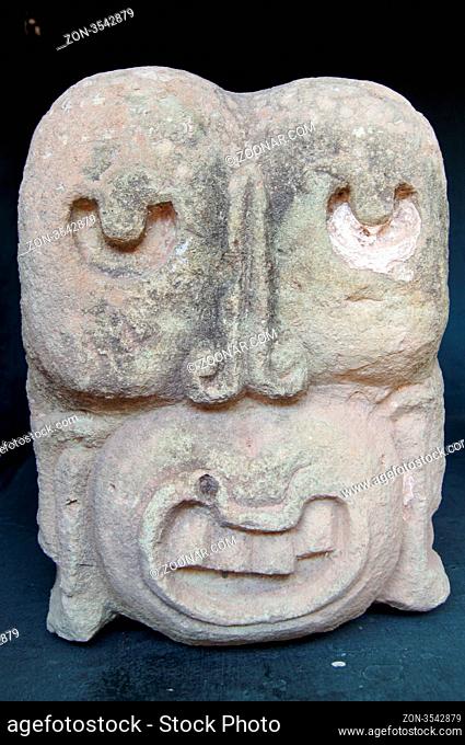 Stone head in Copan museum, Honduras