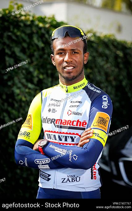 Eritrean Biniam Girmay Hailu of Intermarche Wanty-Gobert Materiaux pictured in action during a press conference of the Intermarche Wanty Gobert Materiaux...