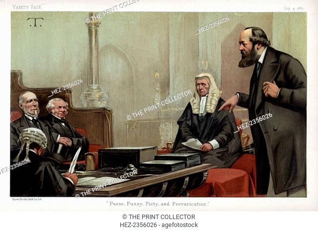 'Purse, Pussy, Piety, and Prevarication', 1882. Lord Northbrook, Lord Granville, Lord Selborne, and Lord Salisbury in the House of Lords