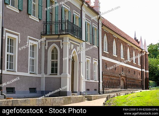 13 August 2023, Saxony-Anhalt, Wörlitz: Facade of the House of the Princess in the Garden Kingdom of Wörlitz Park. After extensive construction and renovation...
