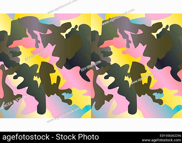 Seamless camouflage pattern background vector. Fashion clothing style masking camo repeat print. Pink yellow olive colors texture design for virtual background