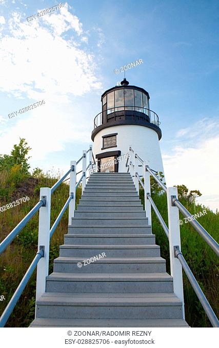 Small Castle Hill lighthouse in Newport, Rhode Island, USA
