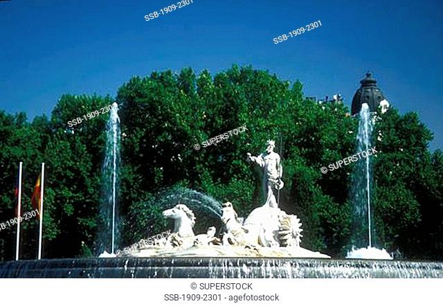 Madrid The Neptune fountain in Plaza Canovas del Castillo Madrid Spain Espana Europe EU