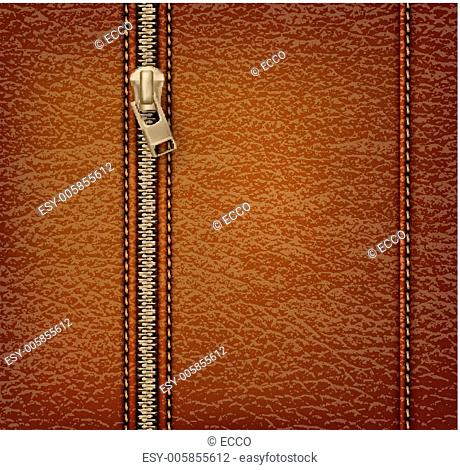 Brown leather texture background with zipper. Vector illustratio