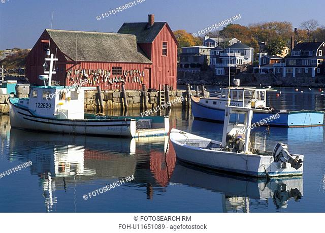 harbor, lobster boats, Rockport, MA, Massachusetts, Fishing boats docked in Rockport Harbor in Rockport in the fall
