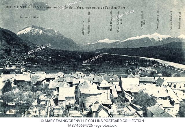 Montmelian, Savoie department, Rh¶ne-Alpes region, France - The River Isere Valley and named peaks of the Alpine range