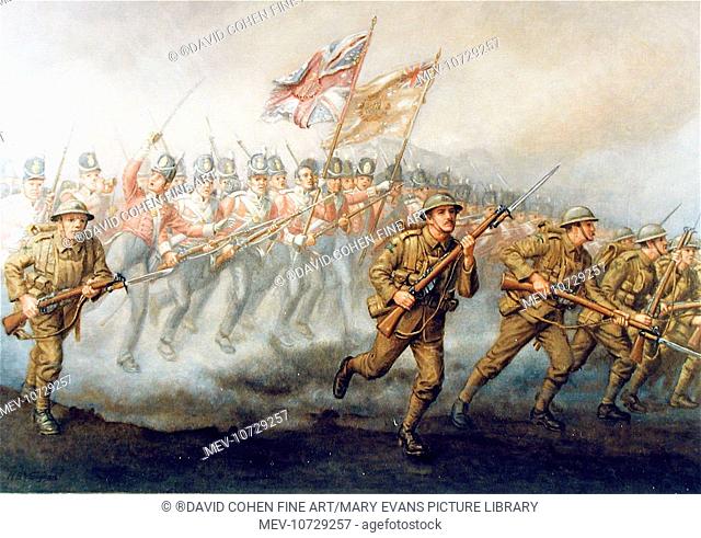 'Spirit of the Regiment' - 31st Regiment of Foot, c.1815, and the 9th Battalion Royal East Surrey Regiment, c.1916. London Salon Exhibition 1919