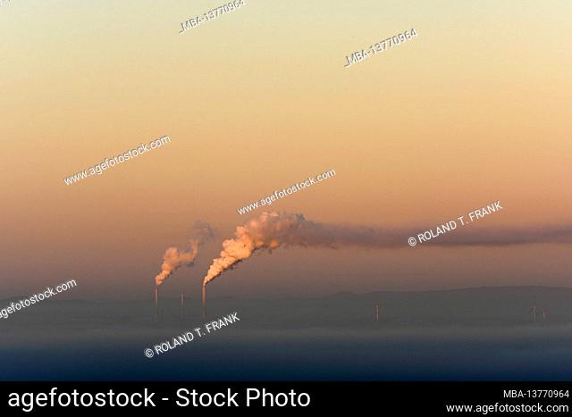 Germany, Baden-Wuerttemberg, Karlsruhe, view from the Turmberg to the coal-fired power plant in the Rhine port