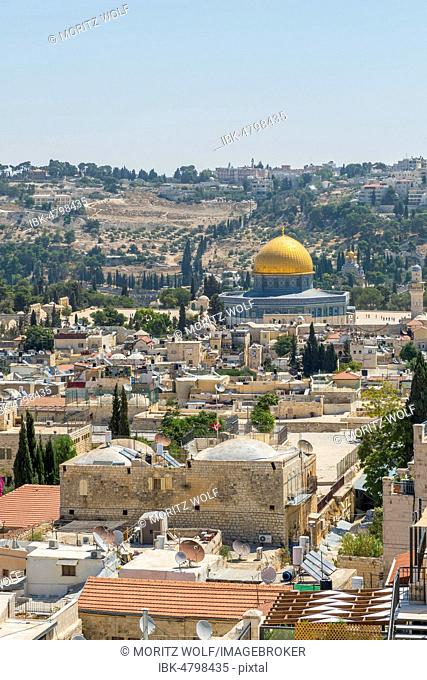 Church of the Redeemer and Dome of the Rock in the Sea of Houses, view over the Old Town of Jerusalem, Israel