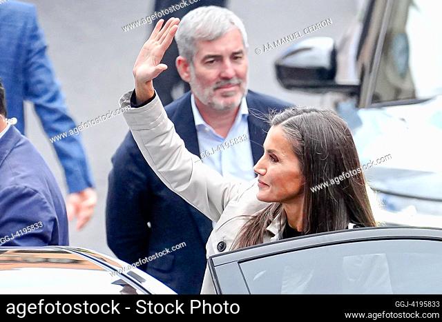 King Felipe VI of Spain, Queen Letizia of Spain attends meeting with the representatives of the sectors affected by the fire at Cultural and Leisure Centre of...
