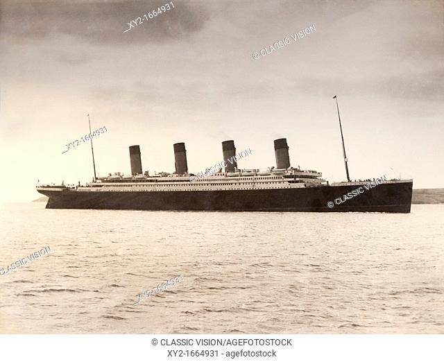 The 46 328 tons RMS Titanic of the White Star Line which sank at 2 20 AM Monday morning April 15 after hitting iceberg in North Atlantic 1912