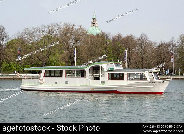 13 April 2022, Lower Saxony, Hanover: An excursion boat sails on the Maschsee lake in Hannover. On Good Friday, the excursion boats on the Maschsee lake resume...