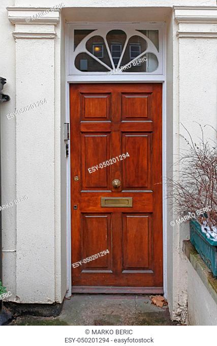 Narrow Wooden Door House Entrance With Transom