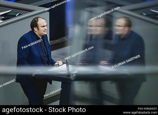 Sebastian Roloff, member of the German Bundestag (SPD), photographed during a meeting of the German Bundestag on the topic of 'half-time of the electoral...