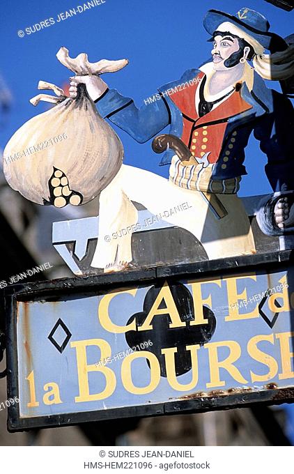 France, Ille et Vilaine, Saint Malo, detail sign a bar of the ville close fortified town