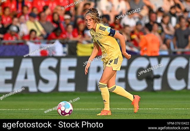 Belgium's Tessa Wullaert pictured in action during a game between Belgium's national women's soccer team the Red Flames and Italy, in Manchester