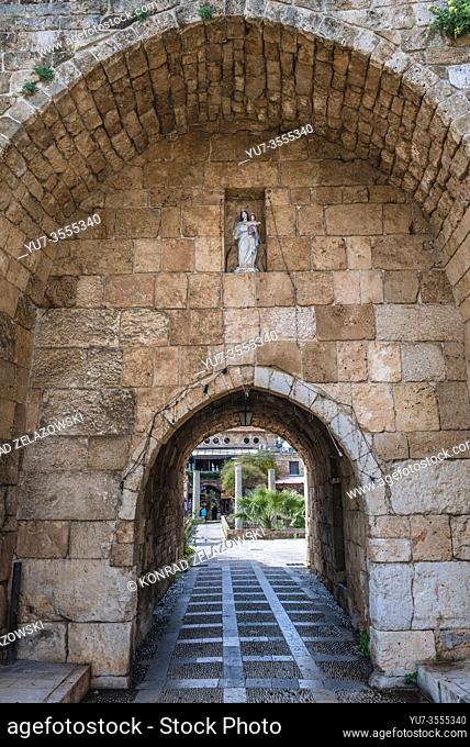 Passage in ancient walls of Byblos, largest city in the Mount Lebanon Governorate of Lebanon