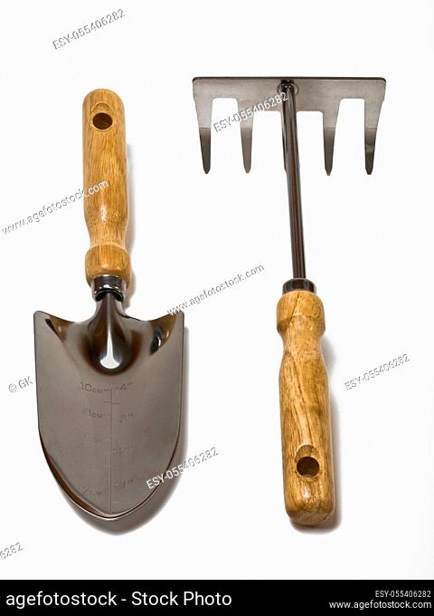 rake, gardening fork, trowel