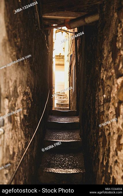 Alley, stairs, city, Cefalu, Sicily, Italy