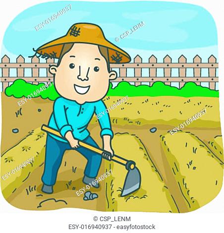 Digging man cartoon illustration Stock Photos and Images | agefotostock
